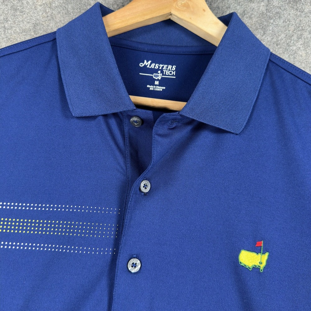 Masters Tech Shirt Mens Medium Blue Golf Polo Augusta National Logo Striped